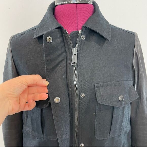 Club Monaco Women’s Black Utility Military Jacket Canvaa Leather Blazer XS - Picture 14 of 14